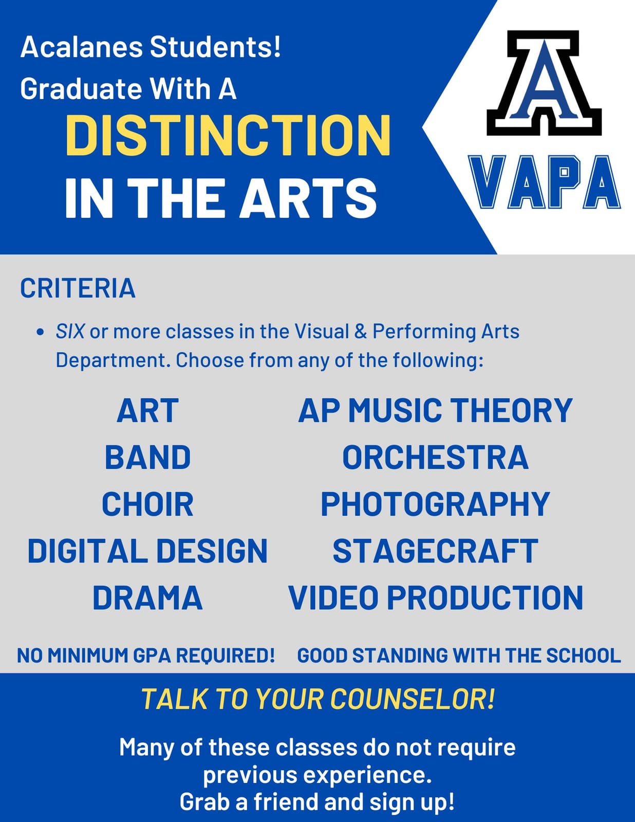 Distinction in the Arts flyer (text below)